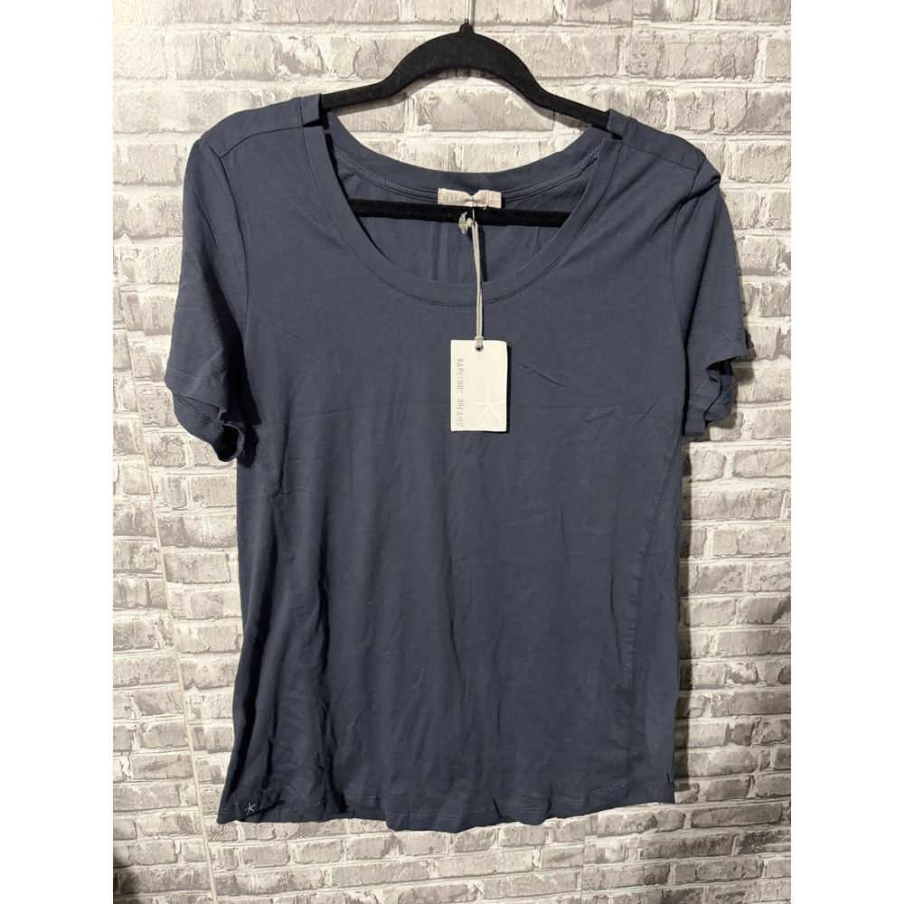 Barefoot Dreams Malibu Navy Blue Scoop Neck Short Sleeve Tee Size L NWT
